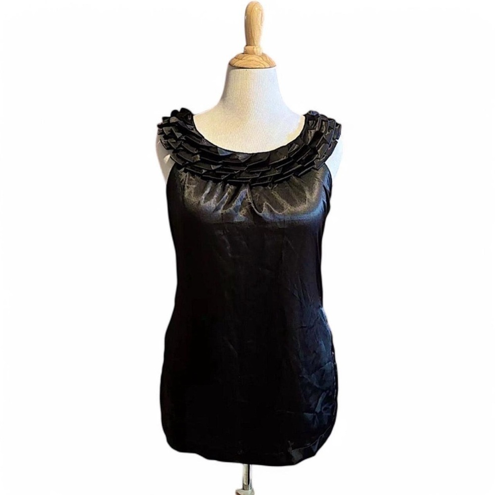 Vintage y2k Charlotte‎ Russe Women's Large Satin Mini Dress Ruffle Pockets Black